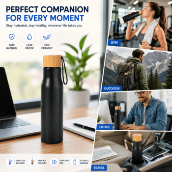 500ml stainless steel sports water bottle with bamboo lid