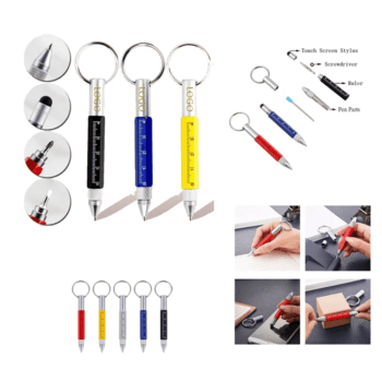 6 in 1 multifunctional tool pen keychain