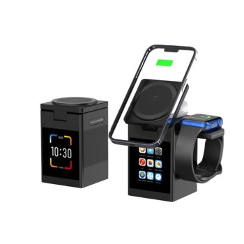 6 in 1 wireless charging station with bt speaker clock
