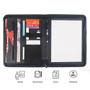 a4 pu leather black zippered file portfolio organizer folder 1