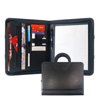 a4 pu leather black zippered file portfolio organizer folder