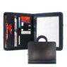 a4 pu leather black zippered file portfolio organizer folder