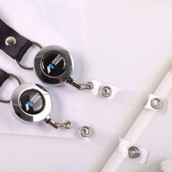 black printed breakaway lanyard with metal badge reel set 1