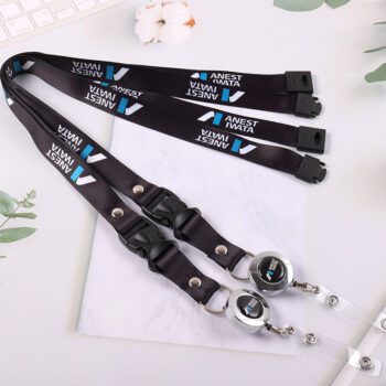 black printed breakaway lanyard with metal badge reel set