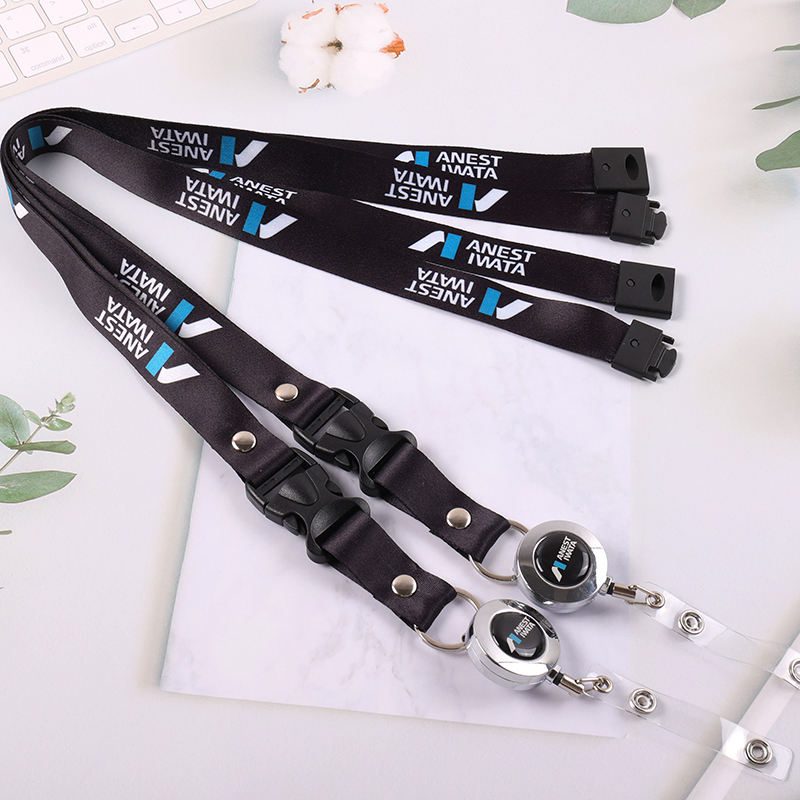 black printed breakaway lanyard with metal badge reel set black printed breakaway lanyard with metal badge reel set