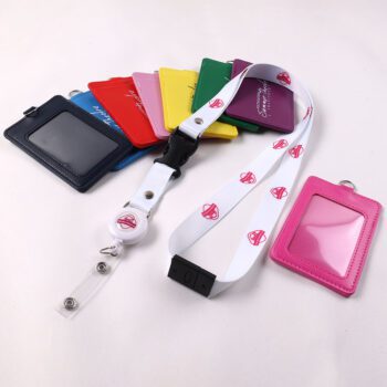 breakaway lanyard with badge reel pu id card holder