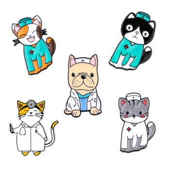 custom cartoon vet nurse animal enamel pin