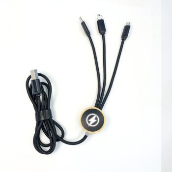 custom eco friendly bamboo 3 in 1 charging cable with led