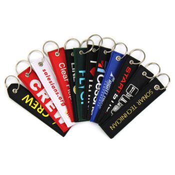 custom fabric woven embroidered label keychain