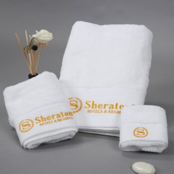 custom logo embroidered 3 piece linen set for hospitality