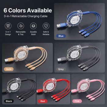 custom logo retractable 3 in 1 usb charging cable 1
