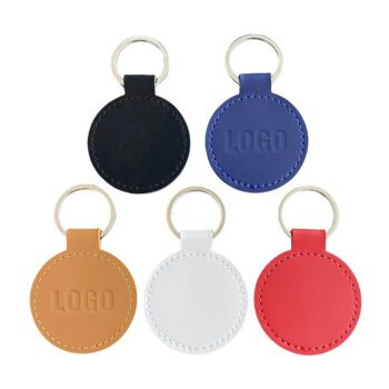 custom round pu leather bag charm keychain