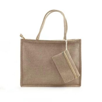 durable jute travel tote bags with makeup bag 1
