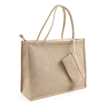 durable jute travel tote bags with makeup bag