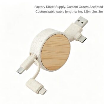 eco 5 in 1 retractable bamboo charging cable