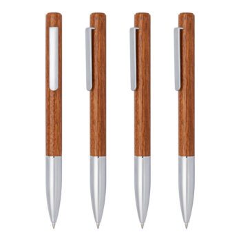 engraved twist wooden ball pen silver