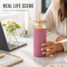 glass tumbler with bamboo lid straw silicone sleeve 1