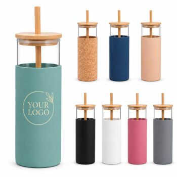 glass tumbler with bamboo lid straw silicone sleeve