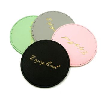 gold stamping debossed pu leather drink coasters 1