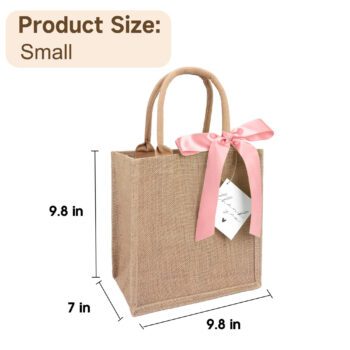 grocery jute tote bag with silk ribbon 1