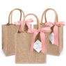 grocery jute tote bag with silk ribbon