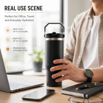 insulated stainless steel tumbler with straw and handle 1