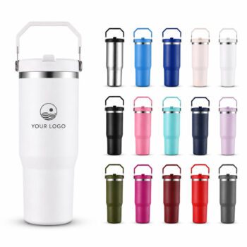 insulated stainless steel tumbler with straw and handle