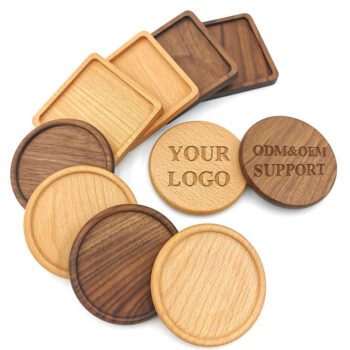 laser engraved natural wood drink coasters