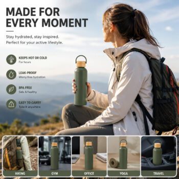 lightweight aluminum sports bottle with bamboo lid 1