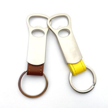 metal bottle opener keychain with leather strap 1