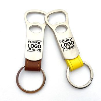 metal bottle opener keychain with leather strap