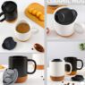 personalized cork base ceramic coffee mug with lid 2