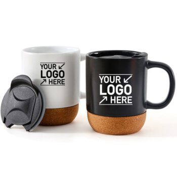 personalized cork base ceramic coffee mug with lid