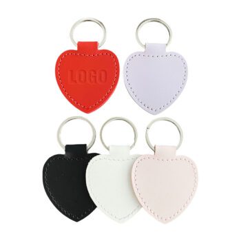 personalized pu leather heart keychain