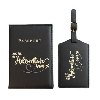 personalized pu leather passport cover and luggage tag set