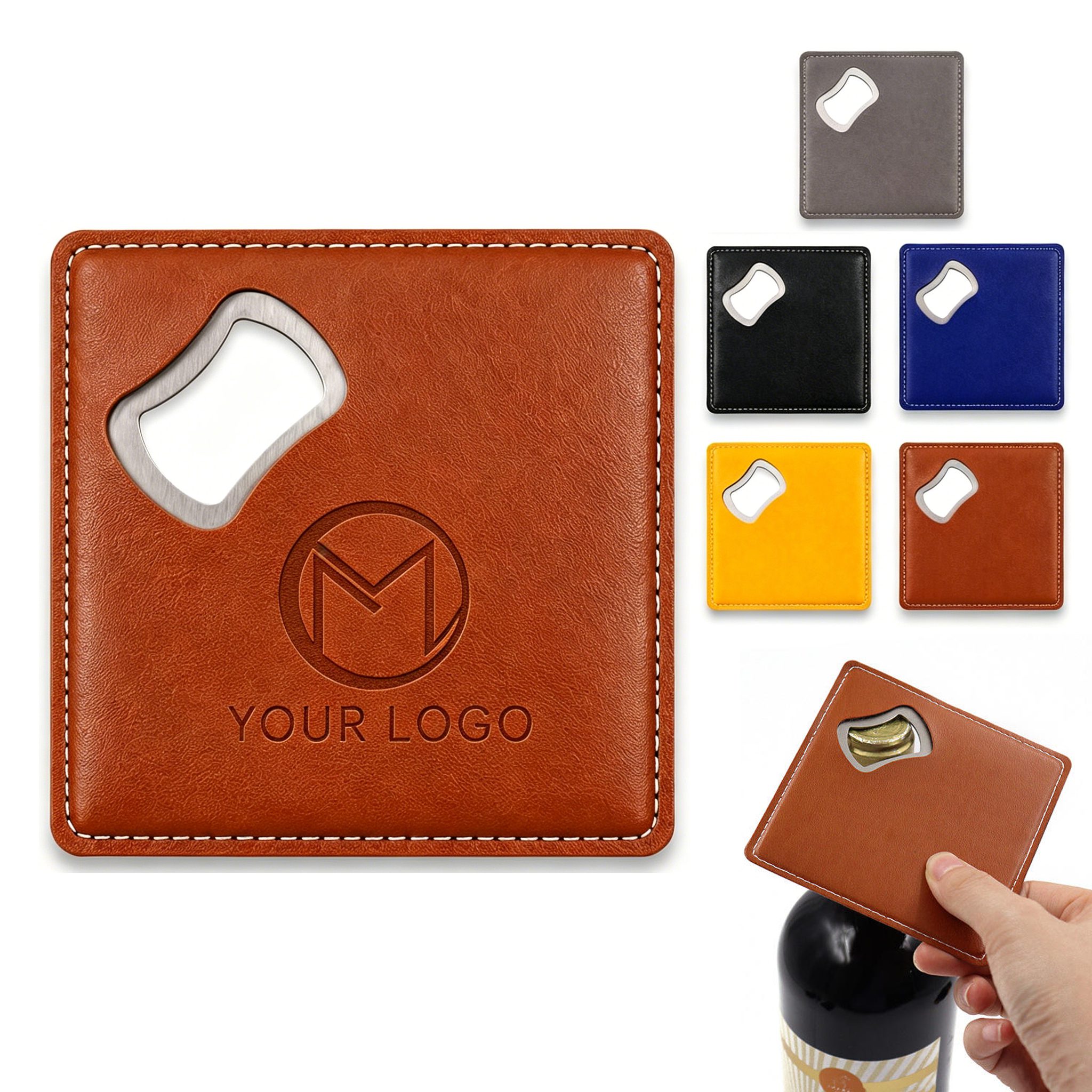 pu leather coaster with bottle opener pu leather coaster with bottle opener