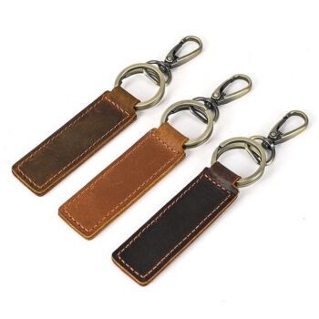 retro double layer vintage genuine leather keychain