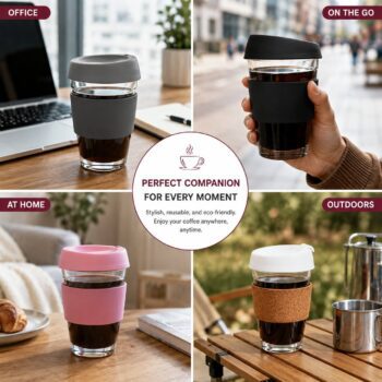 reusable glass coffee cup with silicone sleeve 1