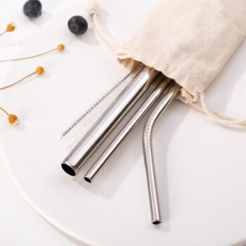 reusable stainless steel metal straw set with canvas bag 1