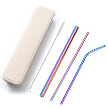 reusable stainless steel straw set with cleaning brush case