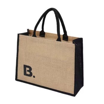 wholesale black burlap jute tote bag 1