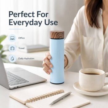 wood grain lid insulated stainless steel thermos flask 1