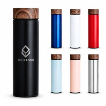 wood grain lid insulated stainless steel thermos flask