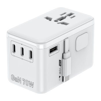 70w pd gan universal travel adapter with retractable type c cable 5