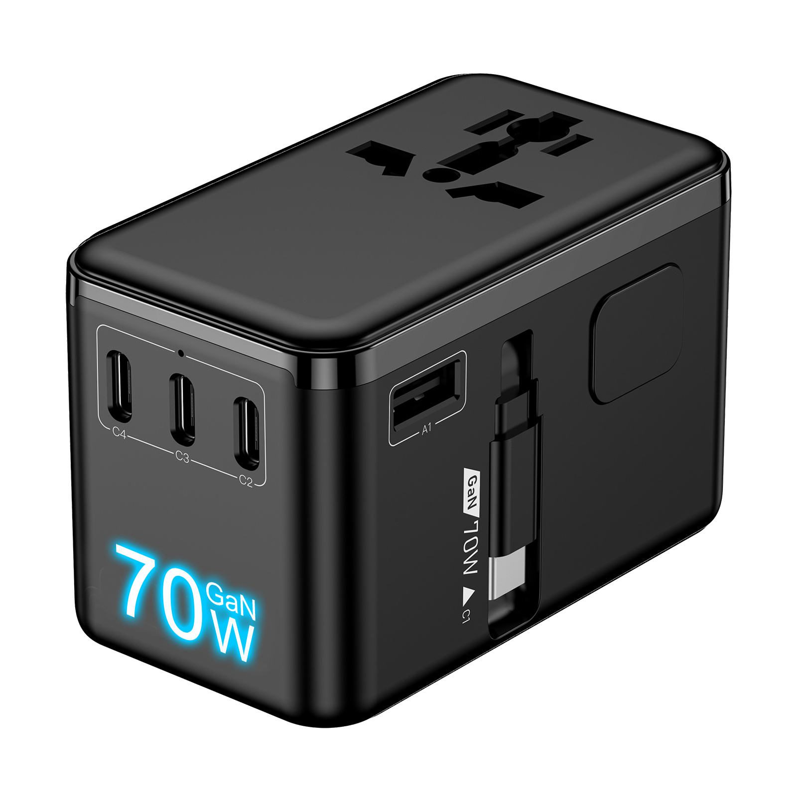 70w pd gan universal travel adapter with retractable type c cable 70w pd gan universal travel adapter with retractable type c cable
