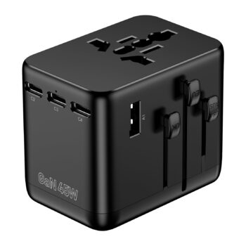 compact 45w gan universal travel adapter with 4c1a usb ports