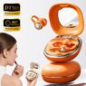 m160 leather texture ear clip wireless earbuds with makeup mirror 1