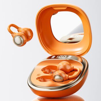m160 leather texture ear clip wireless earbuds with makeup mirror 10