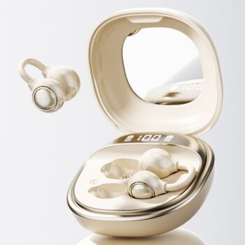 m160 leather texture ear clip wireless earbuds with makeup mirror 9