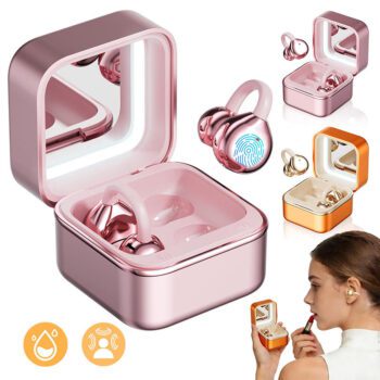 m161 ear clip open ear wireless earbuds with makeup mirror led light